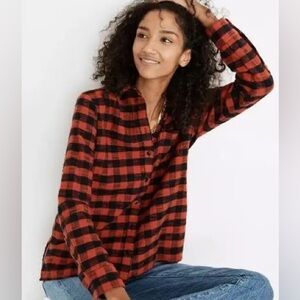 Madewell Flannel Oversized Ex-Boyfriend Shirt In Buffalo Check Size M